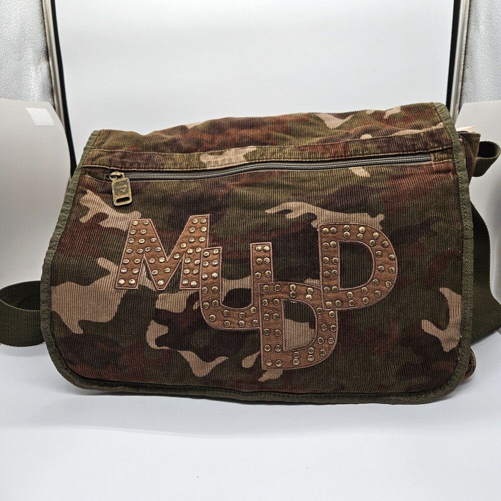 Mudd Messenger Bag Camouflage Corduroy Y2K Vintage 90’s Laptop Bag Cell Holder